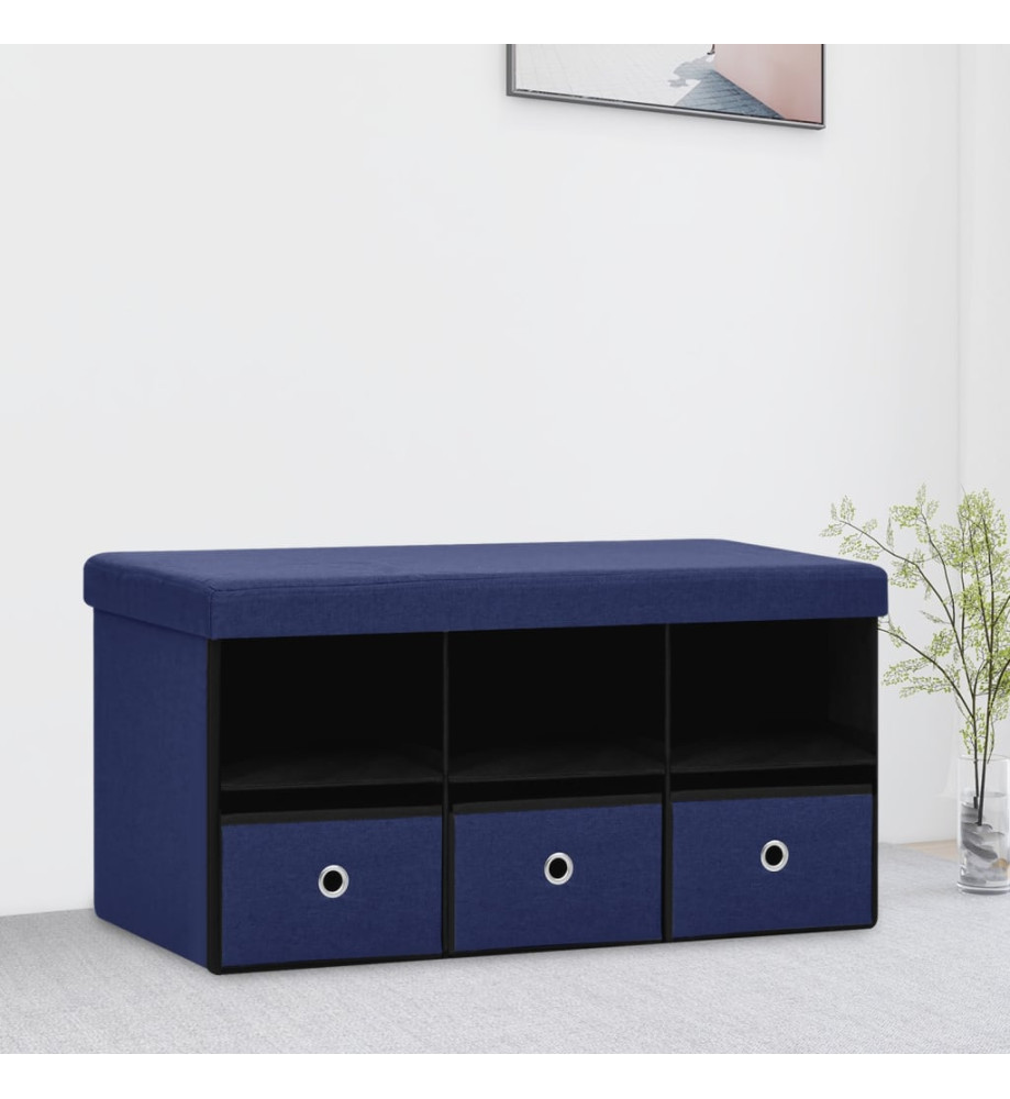 Banc de rangement pliable Bleu 76x38x38 cm Faux lin