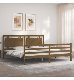 Cadre de lit et tête de lit marron miel Super King bois massif