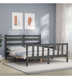 Cadre de lit avec tête de lit gris King Size bois massif