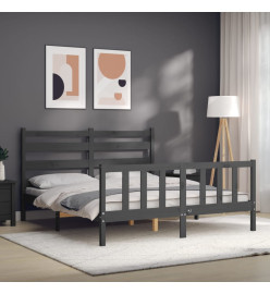 Cadre de lit avec tête de lit gris King Size bois massif