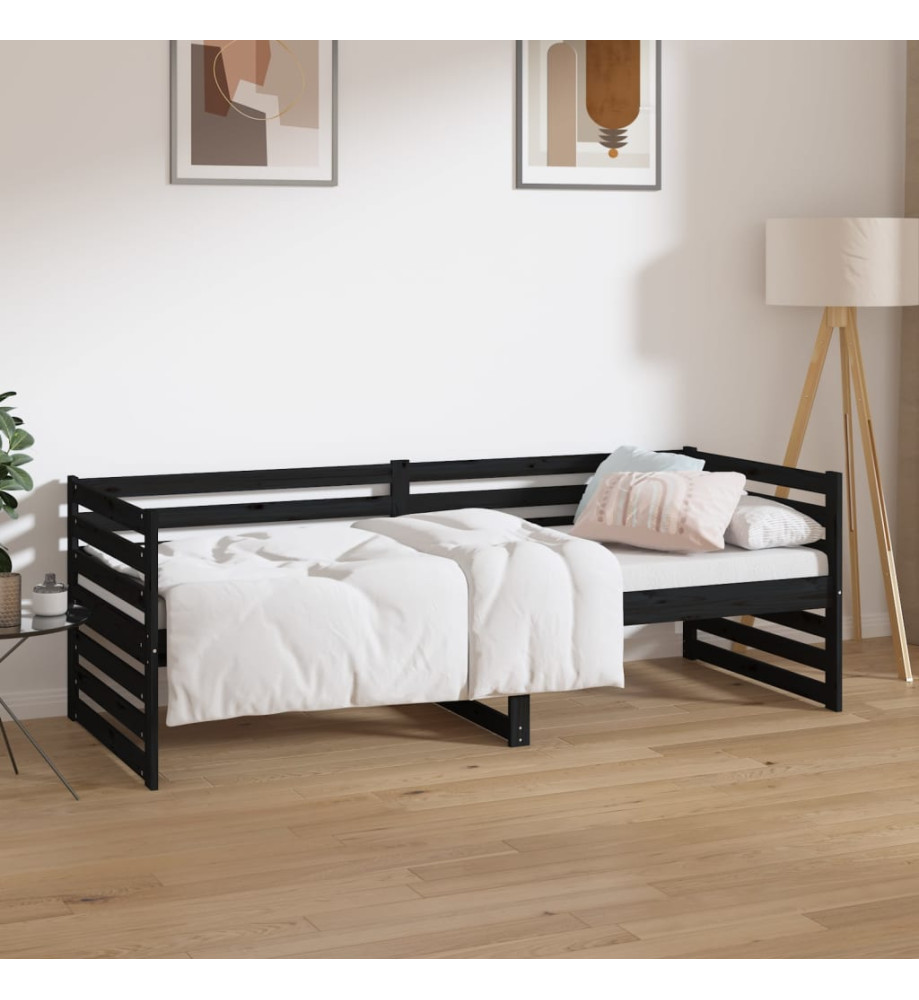 Lit de jour Noir 80x200 cm Bois de pin massif Lit de jour Noir 80x200 cm Bois de pin massif