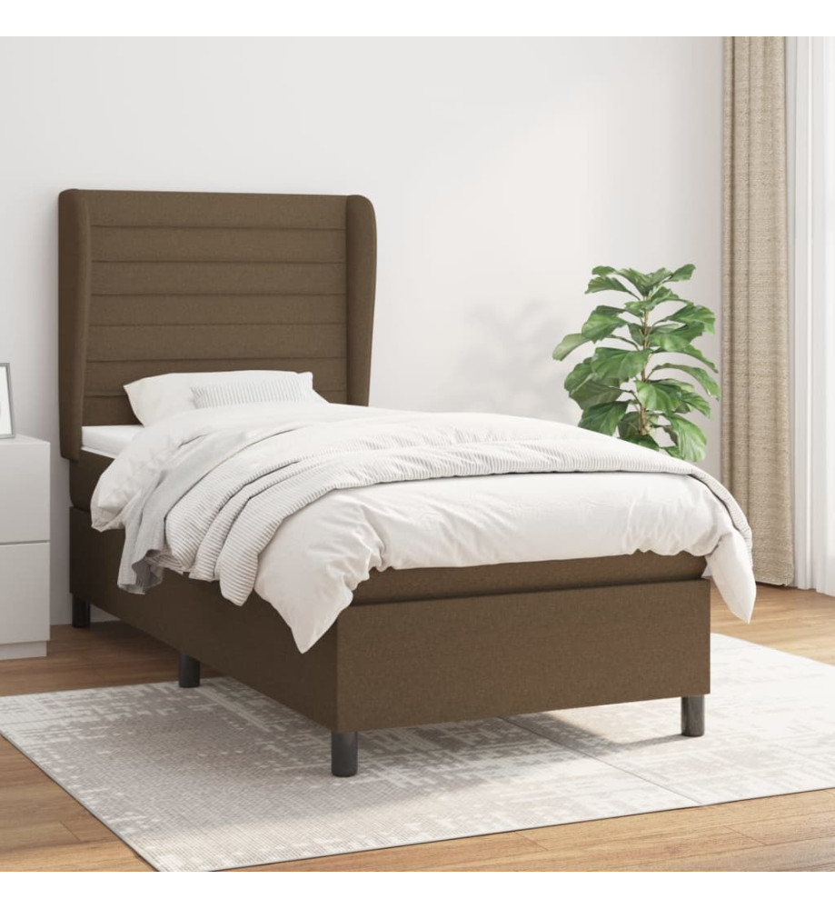 Lit à sommier tapissier avec matelas Marron foncé 100x200 cm Lit à sommier tapissier avec matelas Marron foncé 100x200 cm