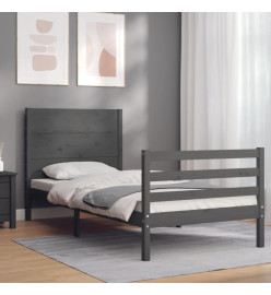 Cadre de lit avec tête de lit gris 90x200 cm bois massif