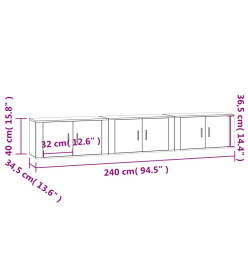 Meubles TV muraux 3 pcs blanc 80x34,5x40 cm