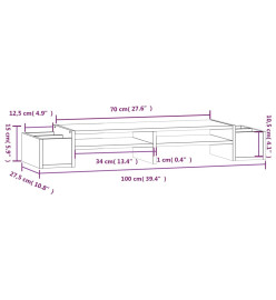 Support de moniteur Marron miel 100x27,5x15 cm Bois pin solide