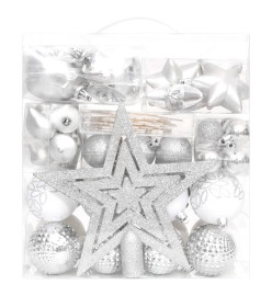 Ensemble de boules de Noël 70 pcs Argenté et blanc