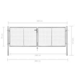 Porte de jardin Acier galvanisé 306x125 cm Argenté