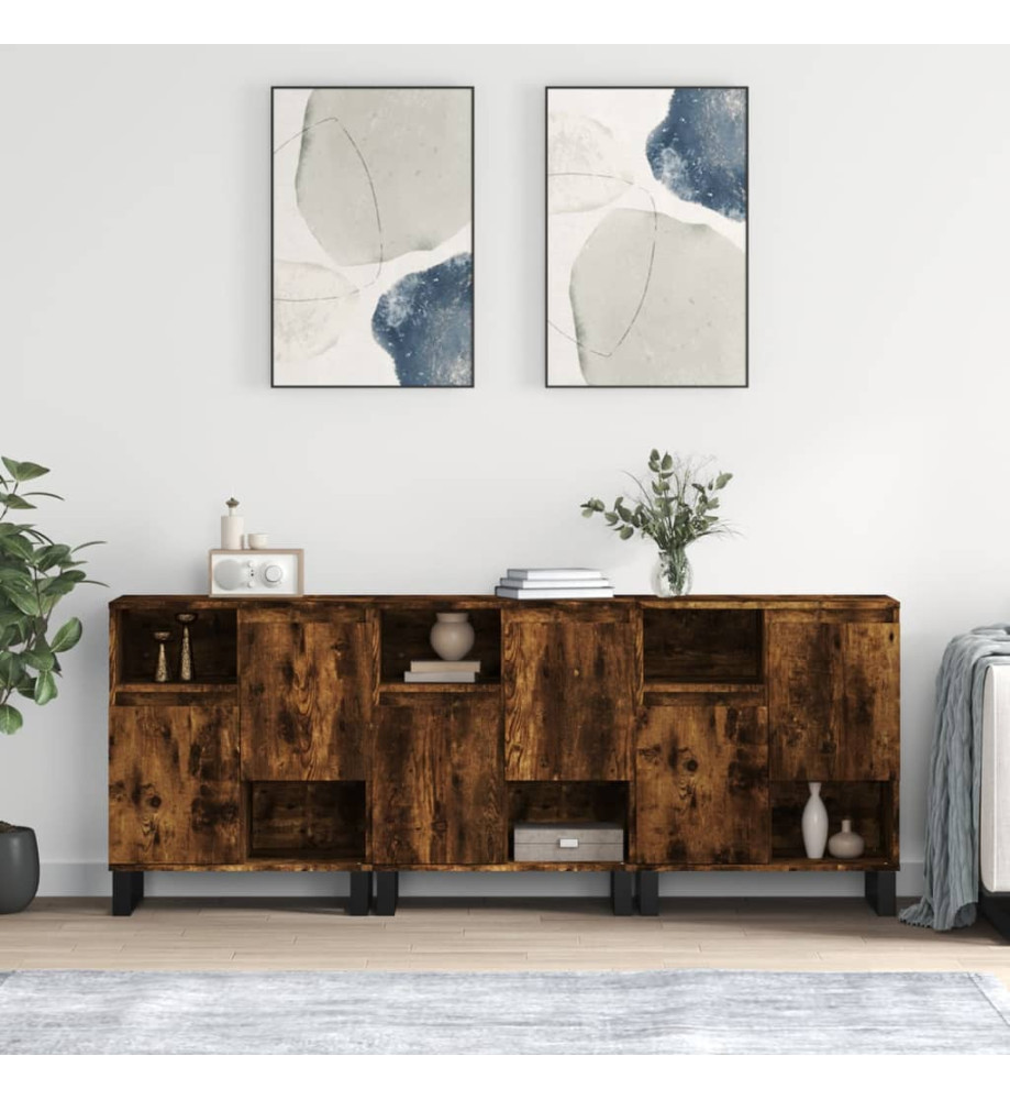Buffets 3 pcs Chêne fumé Bois d'ingénierie Buffets 3 pcs Chêne fumé Bois d'ingénierie