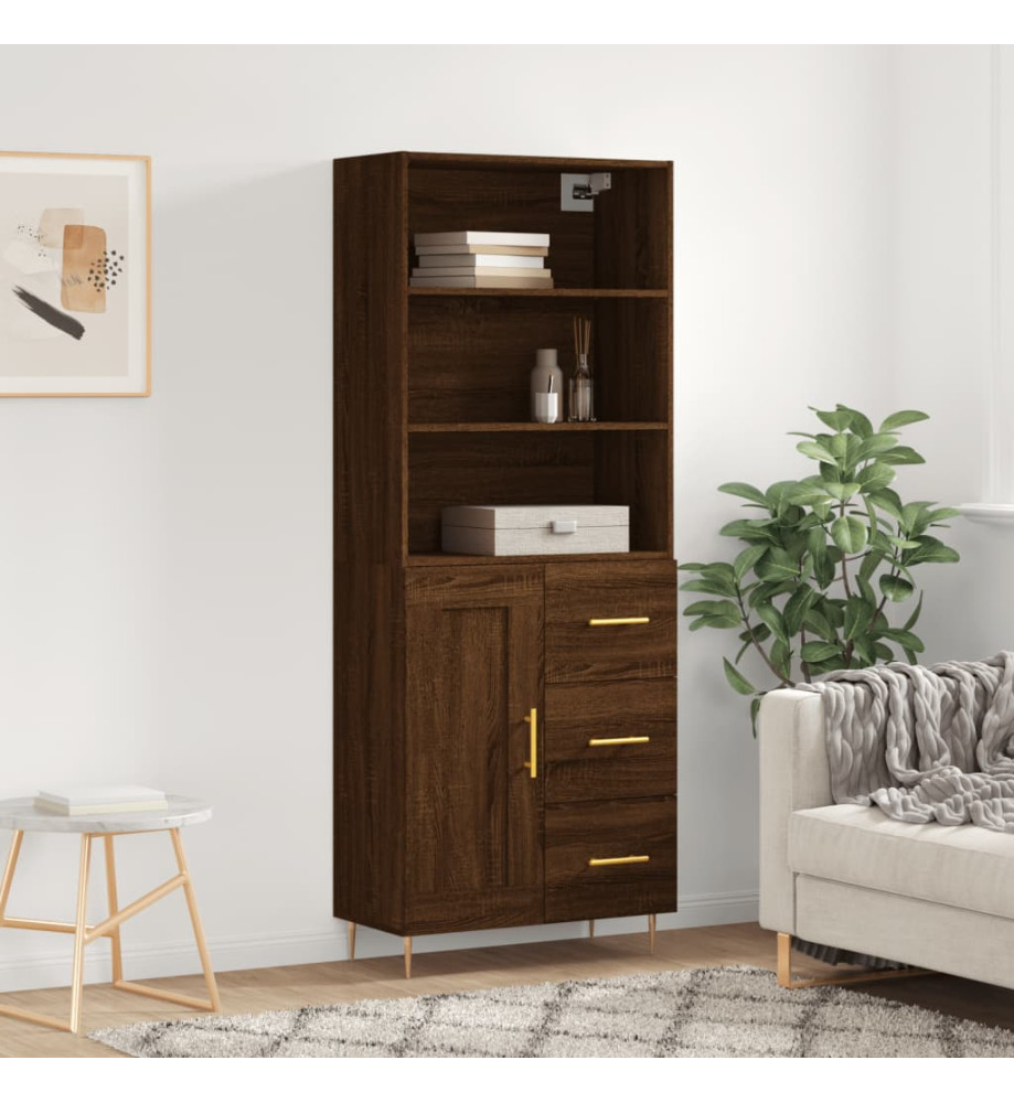 Buffet haut Chêne marron 69,5x34x180 cm Bois d'ingénierie Buffet haut Chêne marron 69,5x34x180 cm Bois d'ingénierie