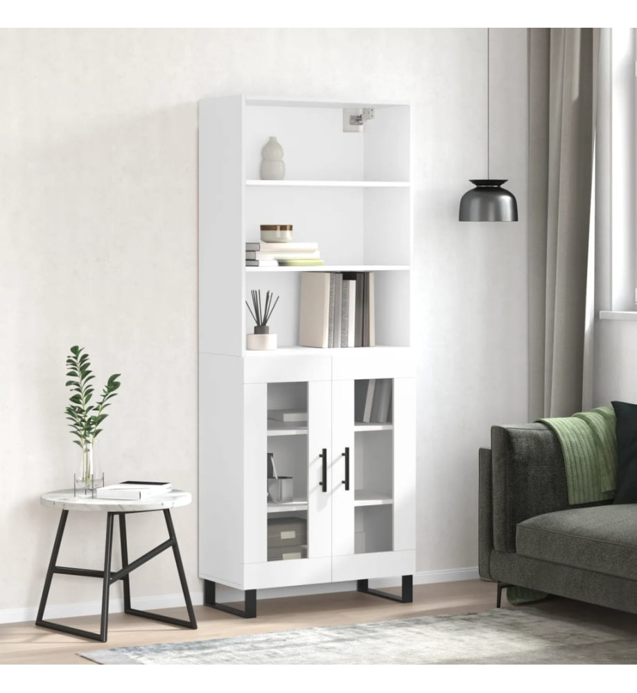 Buffet haut Blanc brillant 69,5x34x180 cm Bois d'ingénierie Buffet haut Blanc brillant 69,5x34x180 cm Bois d'ingénierie
