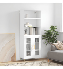 Buffet haut Blanc brillant 69,5x34x180 cm Bois d'ingénierie