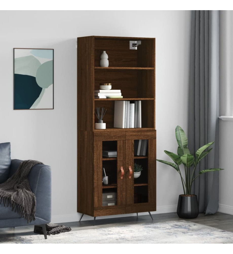 Buffet haut Chêne marron 69,5x34x180 cm Bois d'ingénierie Buffet haut Chêne marron 69,5x34x180 cm Bois d'ingénierie