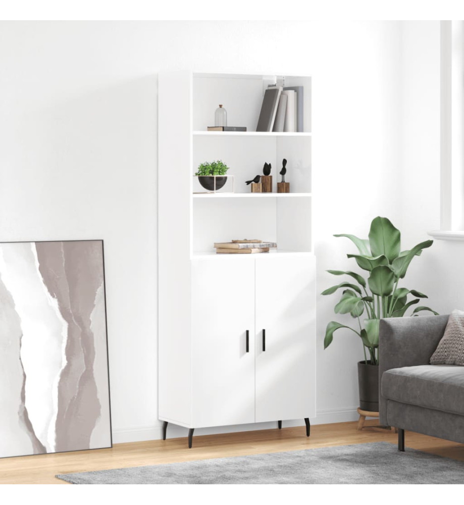 Buffet haut Blanc brillant 69,5x34x180 cm Bois d'ingénierie Buffet haut Blanc brillant 69,5x34x180 cm Bois d'ingénierie