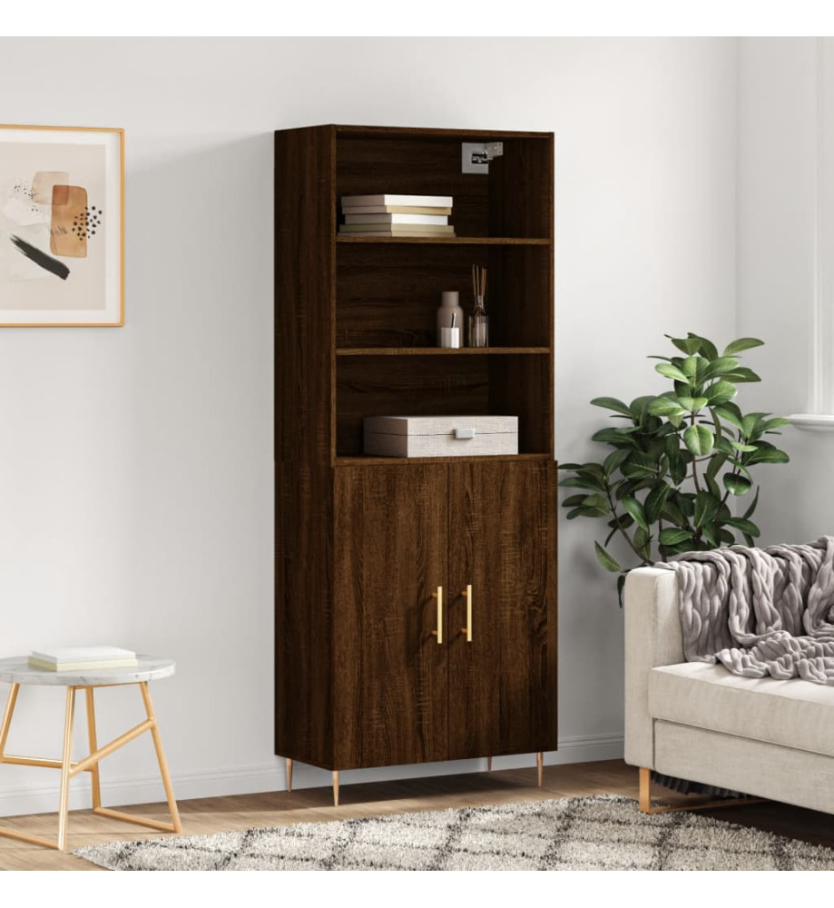 Buffet haut Chêne marron 69,5x34x180 cm Bois d'ingénierie Buffet haut Chêne marron 69,5x34x180 cm Bois d'ingénierie