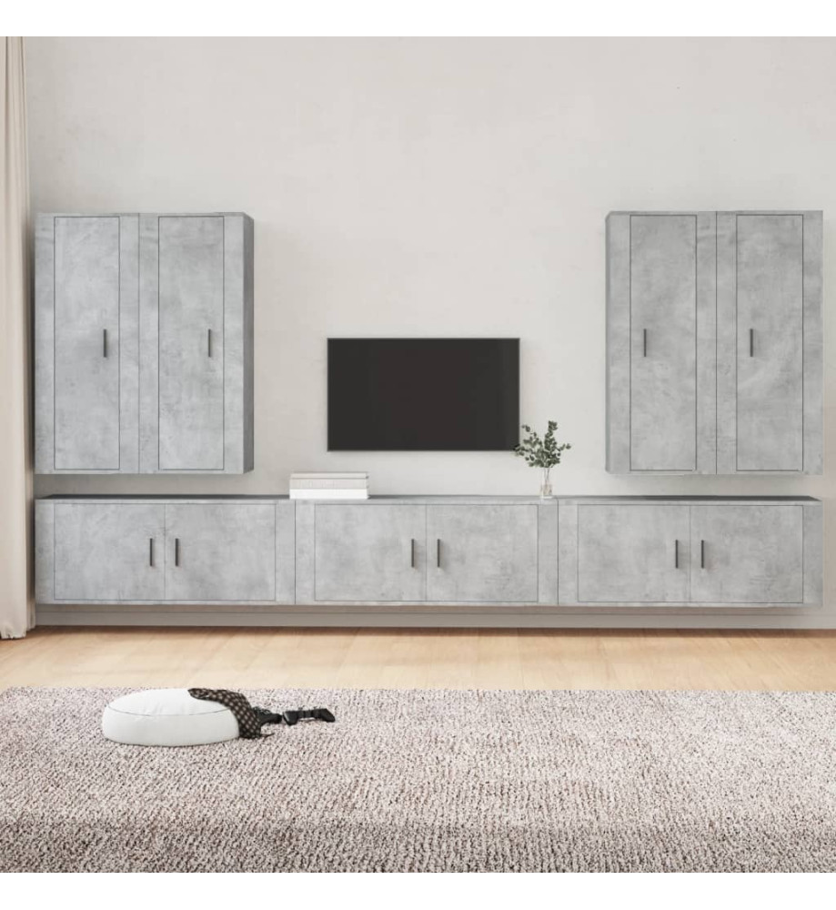 Ensemble de meubles TV 7 pcs Gris béton Bois d'ingénierie