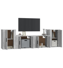 Ensemble de meubles TV 4 pcs Gris béton Bois d'ingénierie