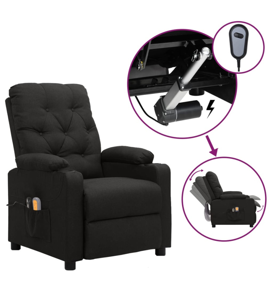 Fauteuil électrique de massage Noir Tissu