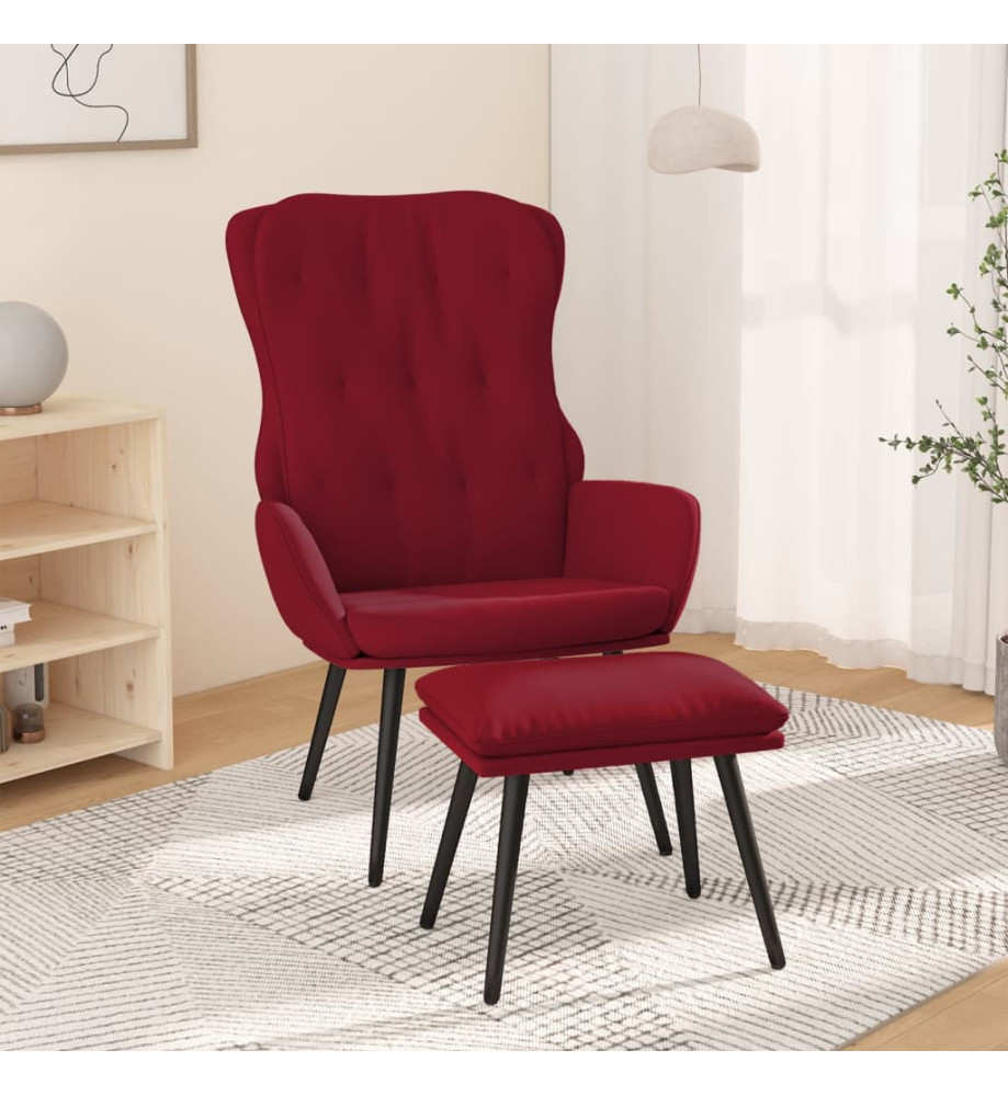 Chaise de relaxation avec repose-pied Rouge bordeaux Velours