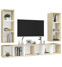 Meubles TV muraux 4 pcs Blanc et chêne sonoma Aggloméré