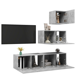 Ensemble de meuble TV 4 pcs Gris béton Aggloméré