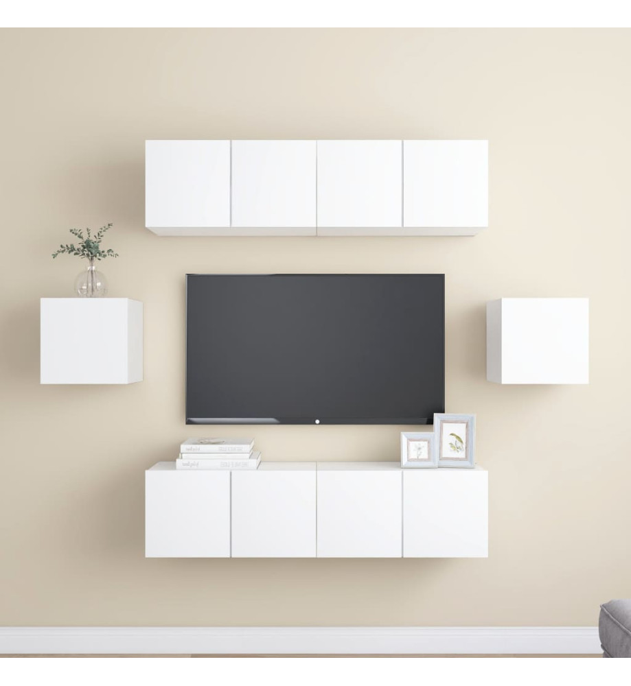 Ensemble de meuble TV 6 pcs Blanc Aggloméré