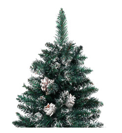 Sapin de Noël mince pré-éclairé et boules vert 150 cm