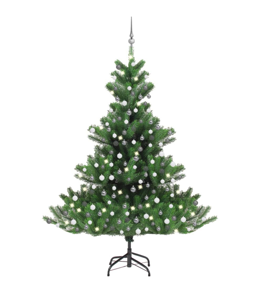 Sapin de Noël artificiel Nordmann avec LED et boules Vert 210cm