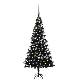 Arbre de Noël artificiel pré-éclairé et boules noir 180 cm PVC