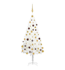 Arbre de Noël artificiel pré-éclairé et boules blanc 150 cm