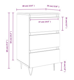 Tables de chevet 2 pcs gris béton 40x35x69 cm bois d’ingénierie