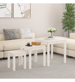 Tables gigognes 3 pcs Blanc Bois de pin massif