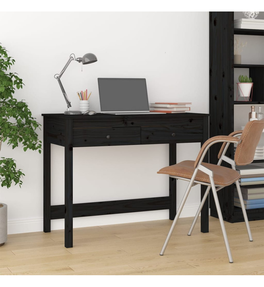 Bureau avec tiroirs Noir 100x50x78 cm Bois massif de pin