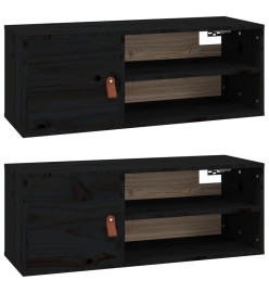 Armoires murales 2 pcs Noir 80x30x30 cm Bois de pin massif