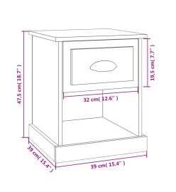 Table de chevet chêne fumé 39x39x47,5 cm bois d'ingénierie