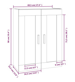 Armoire murale Blanc brillant 69,5x32,5x90 cm Bois d'ingénierie