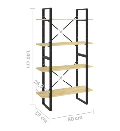 Bibliothèque à 4 niveaux 80x30x140 cm bois de pin massif