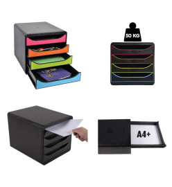 Exacompta Set de tiroirs de bureau Big-Box Black Office 4 tiroirs Noir