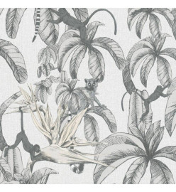 Topchic Papier peint Monkey Jungle Leaves Gris et noir