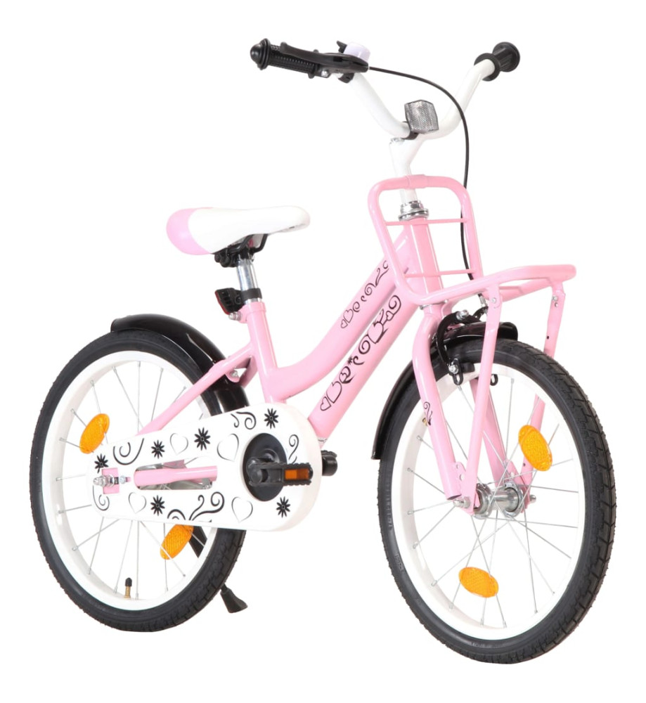 Vélo enfant avec porte-bagages avant 18 pouces Rose et noir