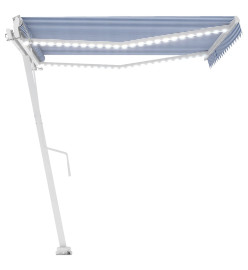 Auvent automatique capteur de vent LED 450x350 cm Bleu et blanc