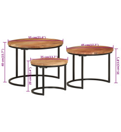 Tables gigognes 3 pcs bois massif d'acacia