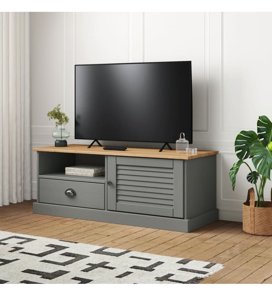 Meuble TV VIGO gris 106x40x40 cm bois massif de pin