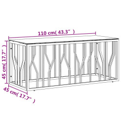 Table basse 110x45x45 cm acier inoxydable et verre