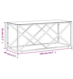 Table basse 110x45x45 cm acier inoxydable et verre