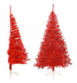 Demi sapin de Noël artificiel avec support Rouge 240 cm PVC