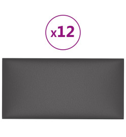 Panneaux muraux 12 pcs Gris 30x15 cm Similicuir 0,54 m²