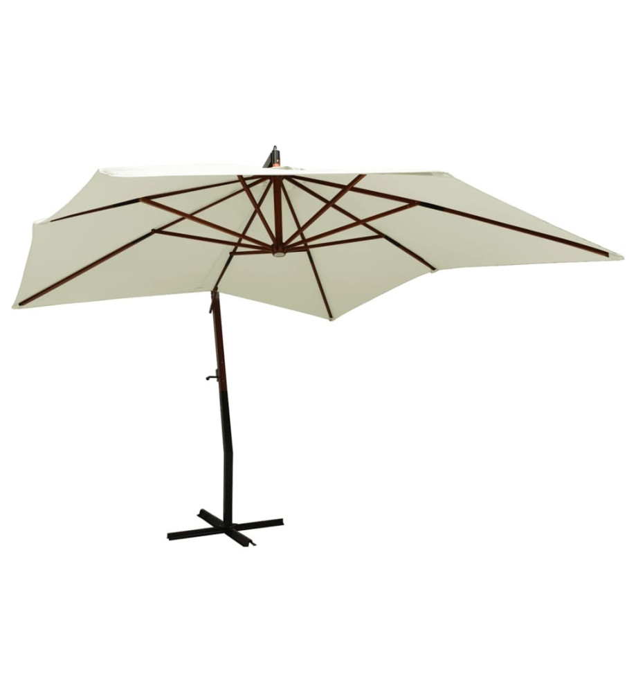 Parasol suspendu avec mât en bois 300 cm Blanc sable