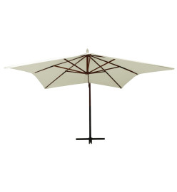 Parasol suspendu avec mât en bois 300 cm Blanc sable