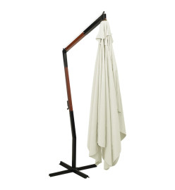 Parasol suspendu avec mât en bois 300 cm Blanc sable