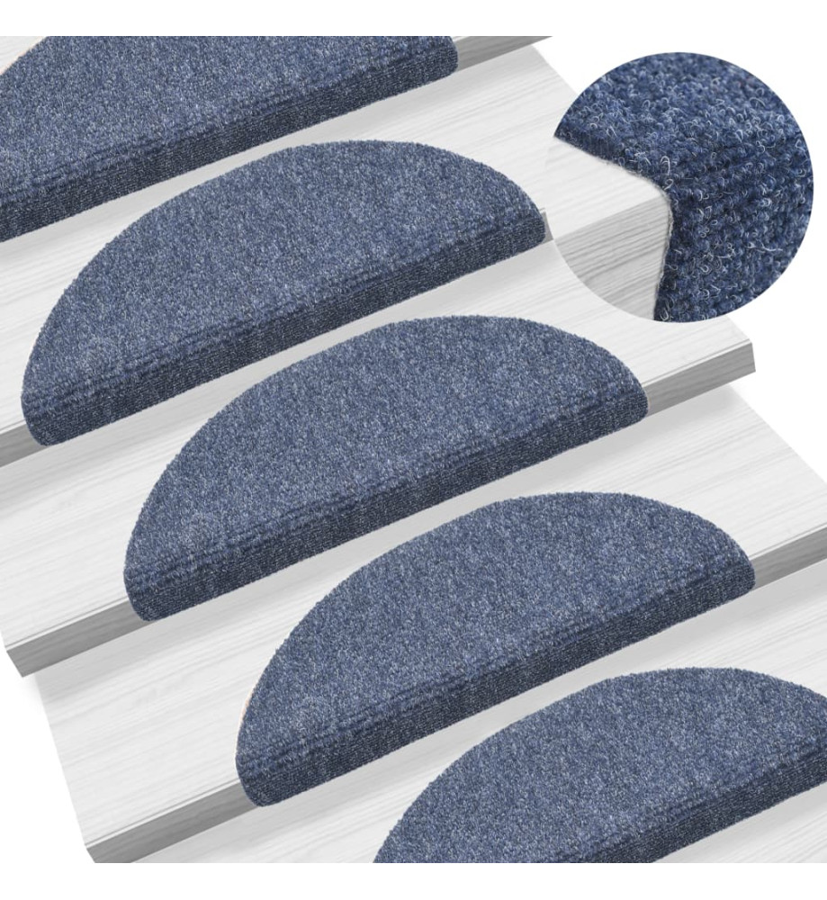 Tapis d'escalier auto-adhésif Poinçon aiguilleté 15 pcs Bleu